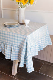 Blue Ruffled Gingham Tablecloth