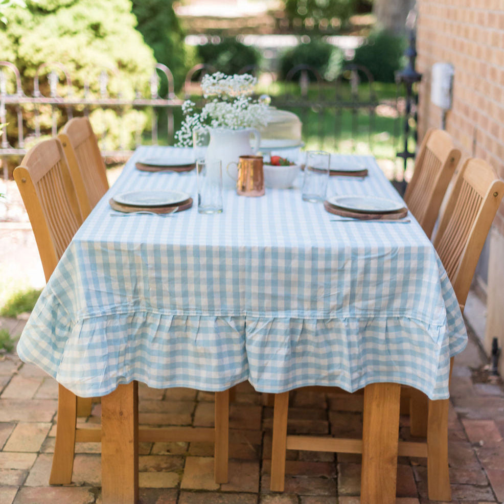 Blue Ruffled Gingham Tablecloth