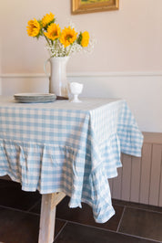 Blue Ruffled Gingham Tablecloth