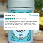 Pina Colada herbal tea container with a five-star review on Judge.me