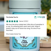 Pina Colada herbal tea can with a positive 5-star review from The Herbal Tea Co on Judge.me.